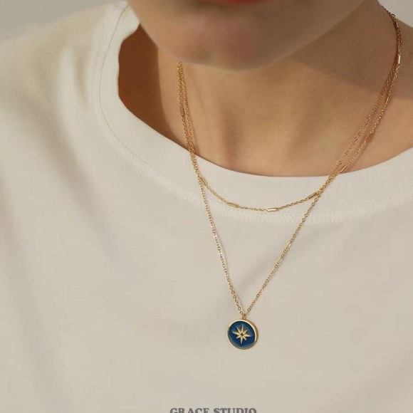 CLOSING SALE!18K Gold Plated Stella Blue Necklace - Picture 3 of 6